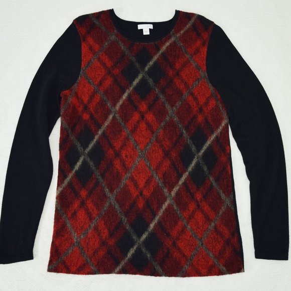 J. Jill Argyle Plaid Brushed Wool Blend Crewneck Womens Sweaters Red Black S - Picture 11 of 11